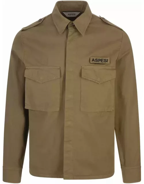 Aspesi Lichen Cotton Gabardine Military Shirt