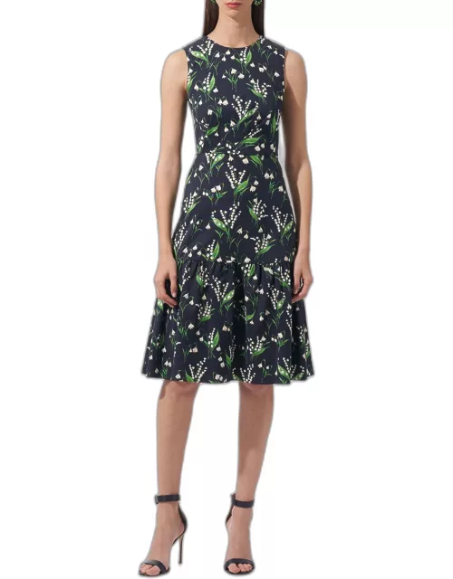 Floral Print Midi Dress with Flounce Hemline
