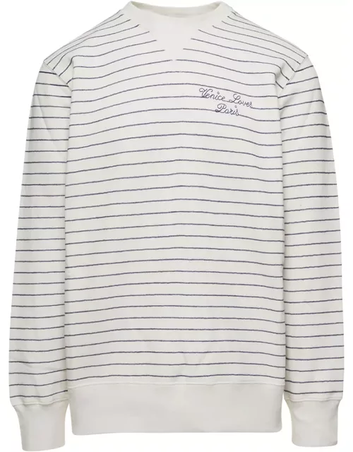 Golden Goose Journey Ms Crew Neck Sweatshirt/striped Cotton+venice Loves Paris Logo