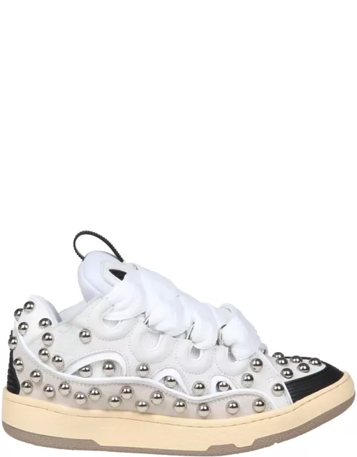 Lanvin Curb Sneakers In Black And White Leather With Applied Stud
