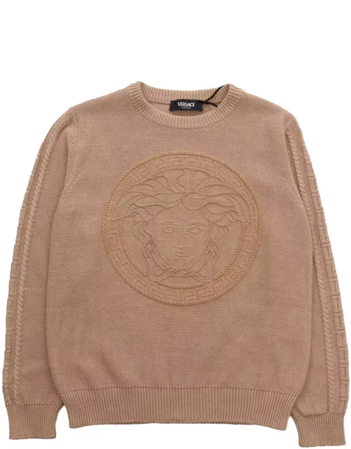 Versace Beige Sweater With Medusa Logo