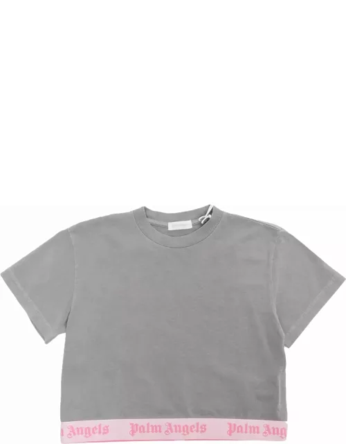 Palm Angels Gray Cropped T-shirt