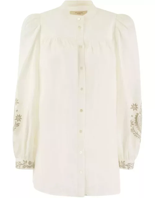Weekend Max Mara Linen Canvas Shirt With carnia Embroidery