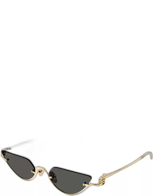 Half-Rimmed Metal Cat-Eye Sunglasse