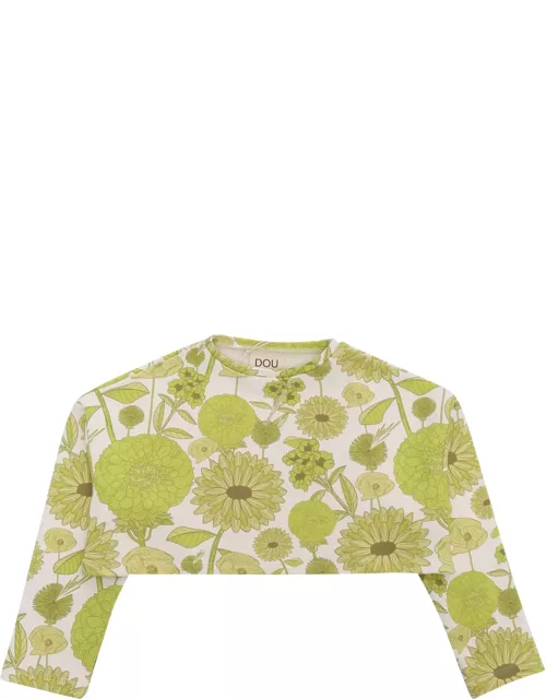 Douuod Cropped Sweater With Flower