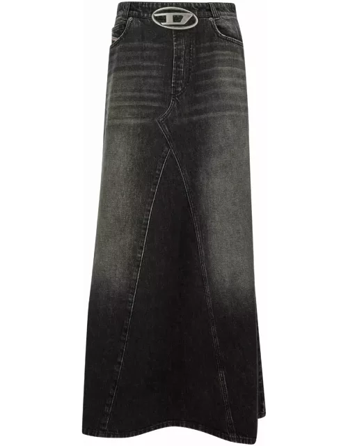 Diesel Balck Long Skirt With Oval D Detail In Denim Woman