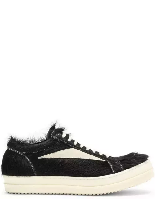 Rick Owens Black/white Sneaker In Leather With Fur