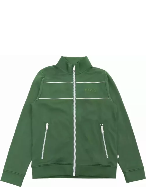 Hugo Boss Green Sweater With Zip Fastening