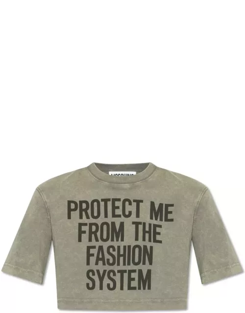 Moschino Slogan Printed Crewneck Cropped T-shirt