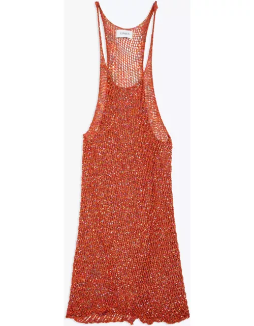 Laneus Pailletes Tank Woman Orange net knitted short dress with sequin