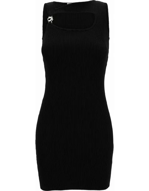 Coperni Mini Black Dress With Cut-out And Logo Detail In Ribbed Viscose Woman Dres
