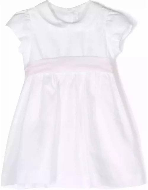 Il Gufo White Linen Dress With Pink Belt