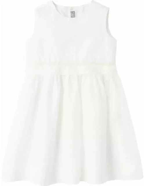 Il Gufo Sleeveless Dress In White Cotton Voile