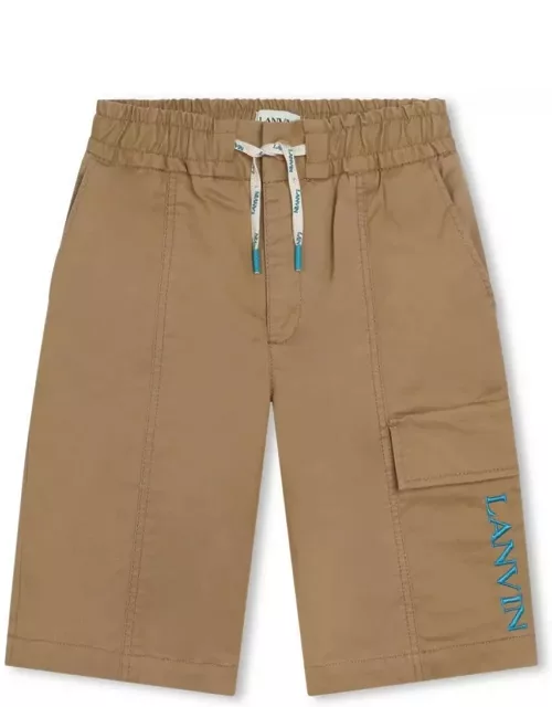 Lanvin Dark Beige Bermuda Shorts With Logo And curb Motif