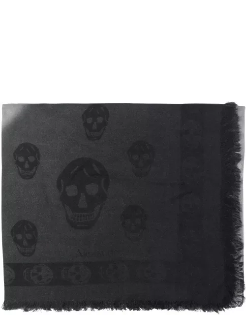 Alexander McQueen Skull Printed Frayed Edge Scarf