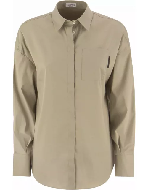 Brunello Cucinelli Stretch Cotton Poplin Shirt With shiny Tab