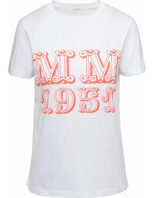 Max Mara White T-shirt With Logo Print On The Chest In Cotton Woman