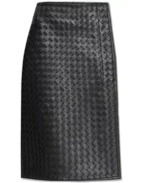 Bottega Veneta Intrecciato Leather Pencil Skirt