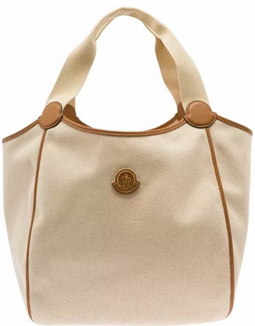 Moncler Nalani Tote Bag In Beige Canvas Woman