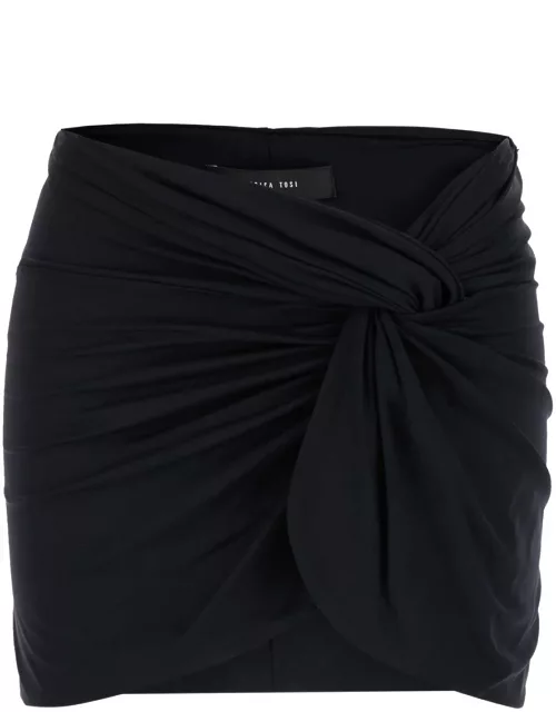 Federica Tosi Black Wrinkled Mini Skirt In Techno Fabric Stretch Woman