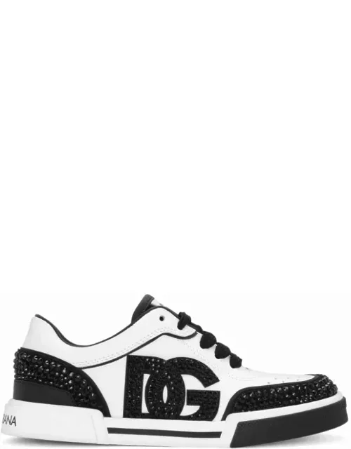 Dolce & Gabbana Black And White Dg Sneakers With Rhinestone