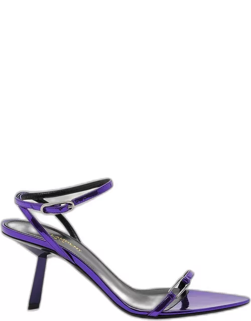 Sleek Mirror Ankle-Strap Kitty Sandal