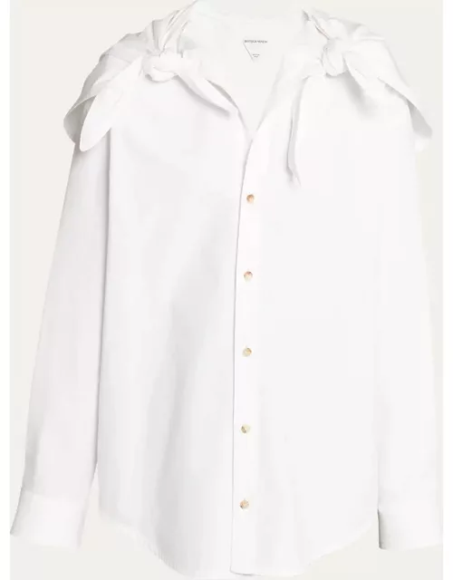 Knotted Compact Cotton Canvas Button Down Shirt