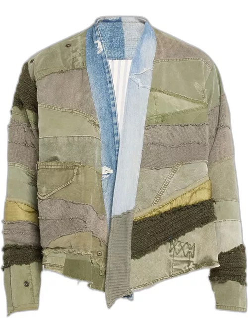Men's Mixed Cotton Patchwork Tent Cropped Jacket