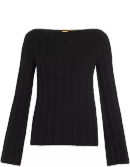 Long-Sleeve Wool Cashmere Flare Top