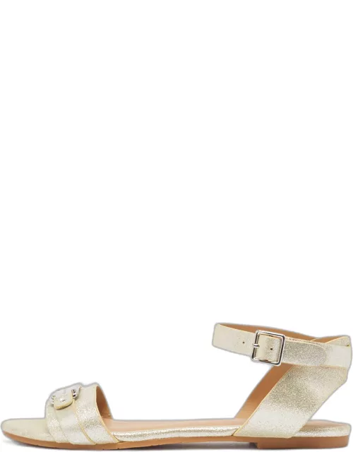 Marc by Marc Jacobs Silver Glitter Ankle Strap Flat Sandal