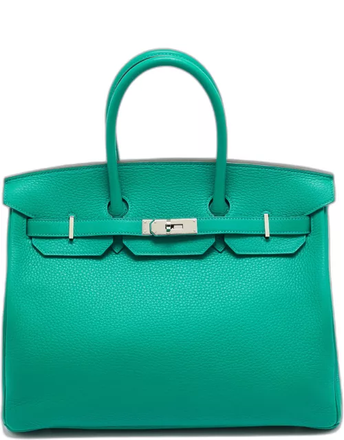 Hermes Vert Vertigo/Vert Fonce Taurillon Clemence Palladium Finish Birkin 35 Bag