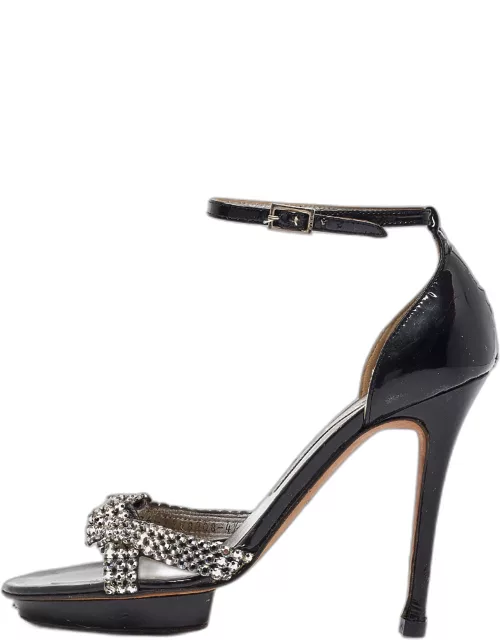 Gina Patent Leather Crystal Embellished Ankle Strap Sandal