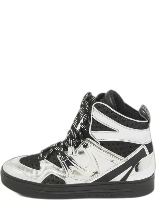Marc by Marc Jacobs Silver Leather And Mesh High Top Sneaker