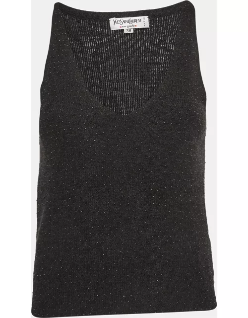Yves Saint Laurent Rive Gauche Dark Grey Beaded Cashmere and Silk Tank Top