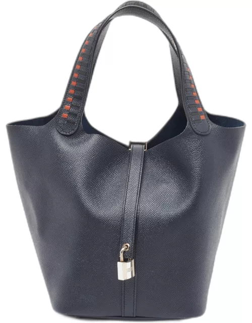 Hermes Bleu Indigo/Noir/Terre Battue Epsom Leather Picotin Lock Tressage 22 Bag