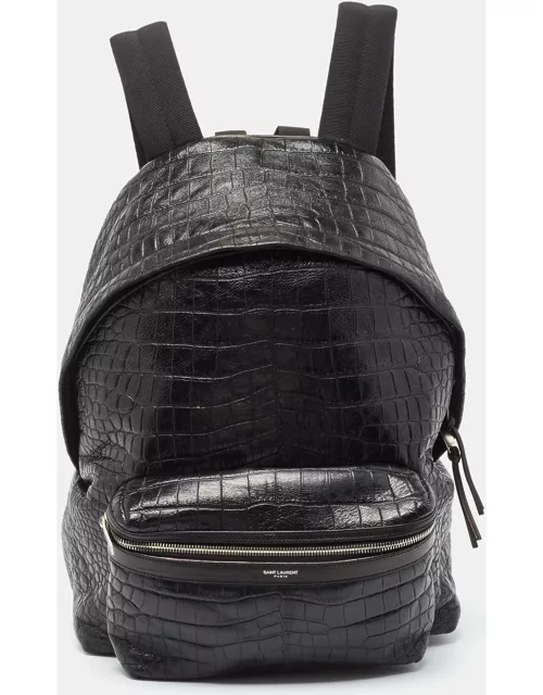 Saint Laurent Black Croc Embossed Leather City Backpack