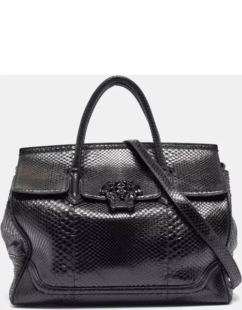 Versace Black Water Snakeskin Leather Empire Palazzo Tote