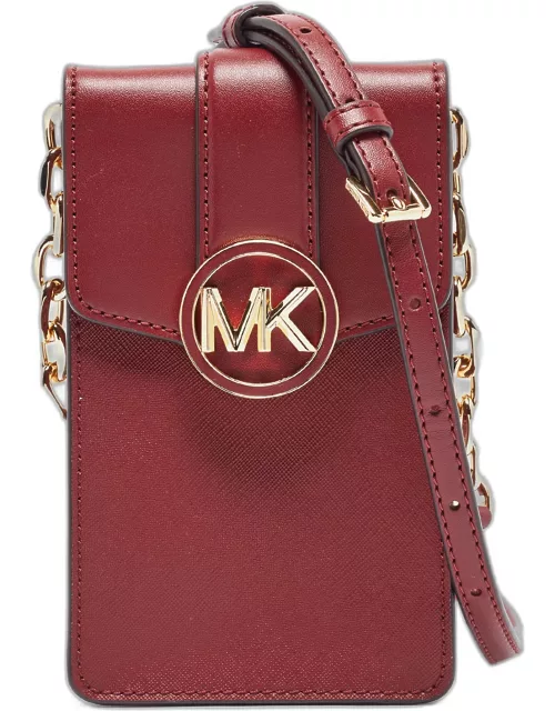 Michael Kors Burgundy Leather Carmen Smartphone Crossbody Bag