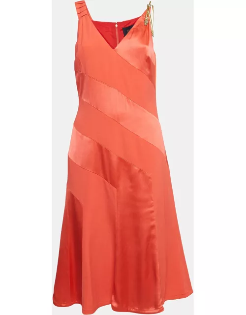 Class by Roberto Cavalli Red Crepe and Satin Snake Embellished Panelled Midi Dress