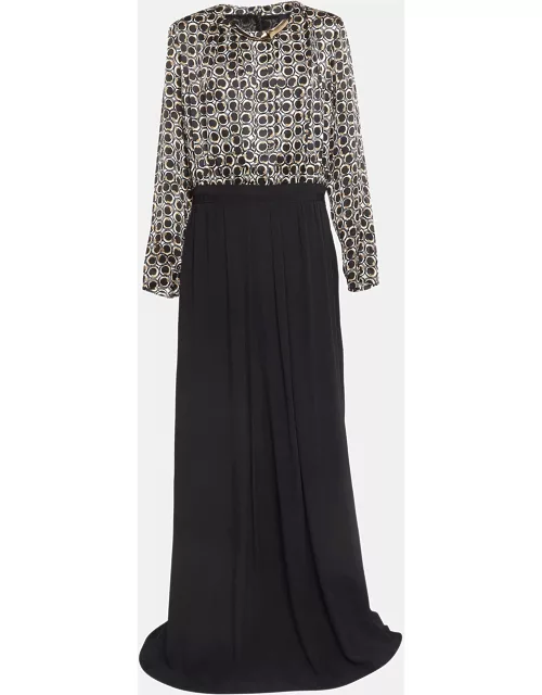 Class by Roberto Cavalli Black Snake Print and Crepe Stampa Cerchi Maxi Dress