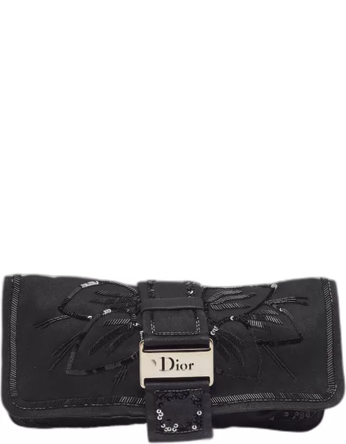 Dior Black Satin Beaded Pouch Wallet