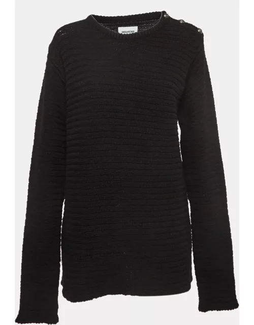 Zadig & Voltaire Black Patterned Wool and Acrylic Sweater