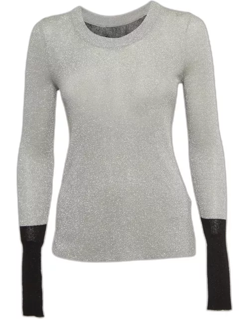 Zadig & Voltaire Grey/Black Lurex Knit Round Neck Sweater