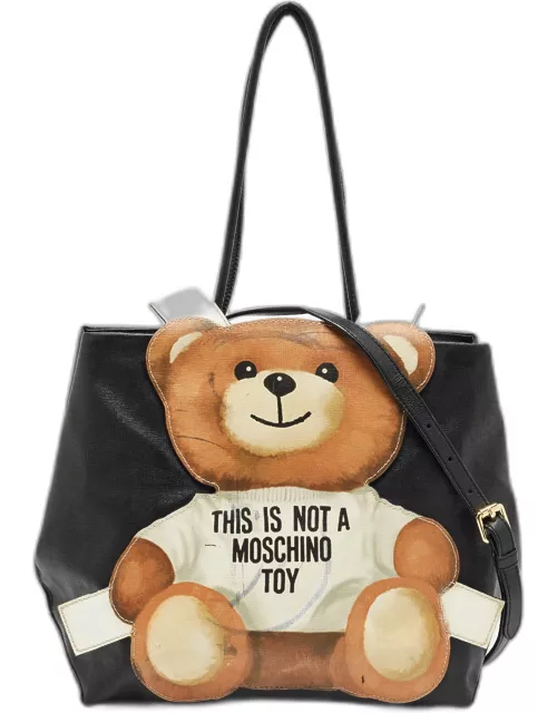 Moschino Black Textured Faux Leather Teddy Bear Tote