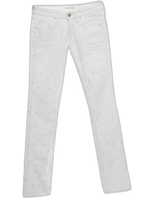 Isabel Marant Etoile White Embroidered Denim Slim Fit Jeans