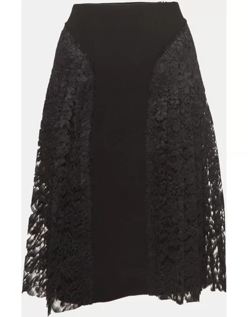 Joseph Black Lace and Stretch Crepe Pleated Courtney Skirt