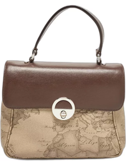 Alviero Martini 1A Classe Choco Brown/Beige Coated Canvas and Leather Top Handle Bag