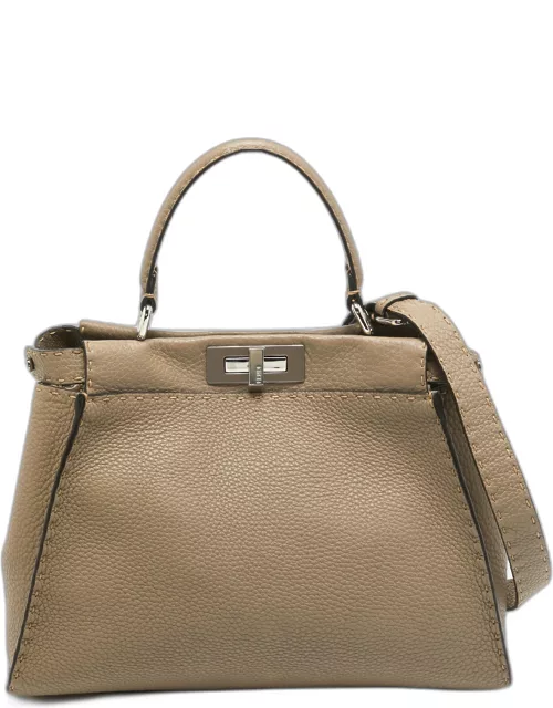 Fendi Taupe Selleria Leather Medium Iconic Peekaboo Top Handle Bag
