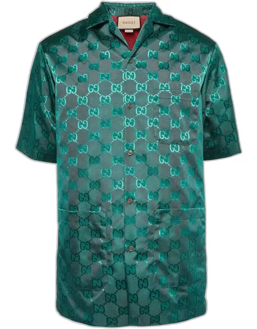 Gucci Green GG Jacquard Nylon Bowling Shirt