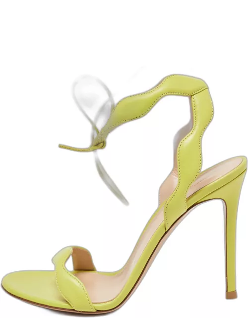 Gianvito Rossi Green Leather Wavy Ankle Tie Sandal